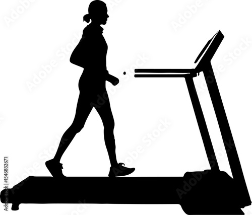 Woman walking on modern treadmill in silhouette