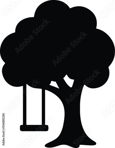 Silhouette tree with swing vector illustration in black and white Vector Illustration