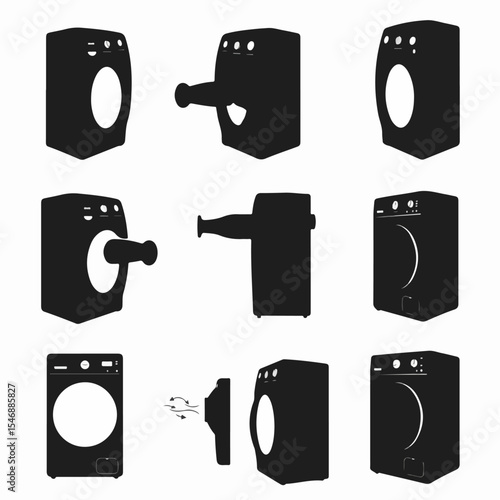 Washing machines collection silhouette household appliance object