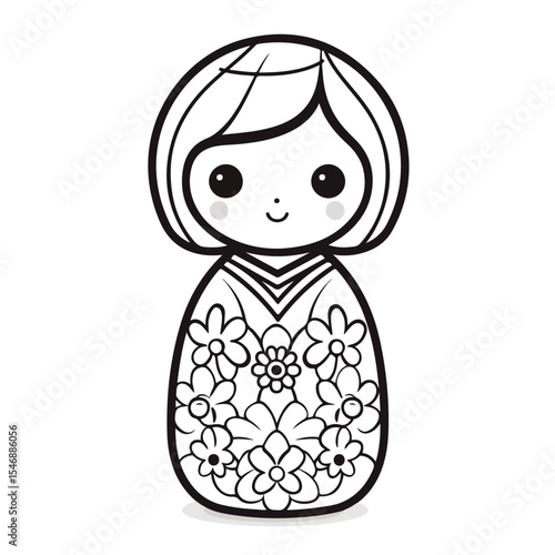 Japanese Kokeshi Doll Souvenir Outline Vector Illustration for Design Projects