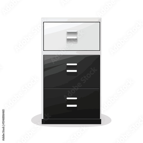Modern Office File Cabinet in Black and White Colors Vector Illustration