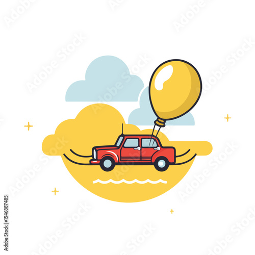 Colorful Taxi Cab with Convertible Roof and Hot Air Balloon on Top - Transportation Concept