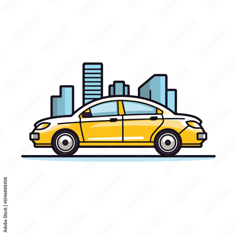 Naklejka premium Modern Coupe Car Icon in Urban City Environment - Vehicle Transportation Vector Illustration