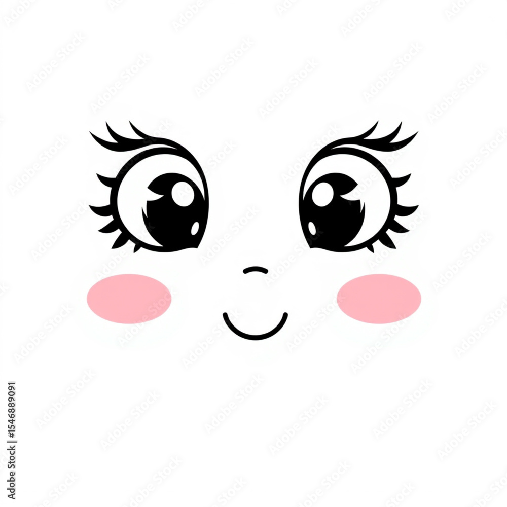 Adorable Kawaii Cartoon Face with Expressive Eyes and Blushing Cheeks Adorable Kawaii Cartoon Face with Expressive Eyes and Blushing Cheeks