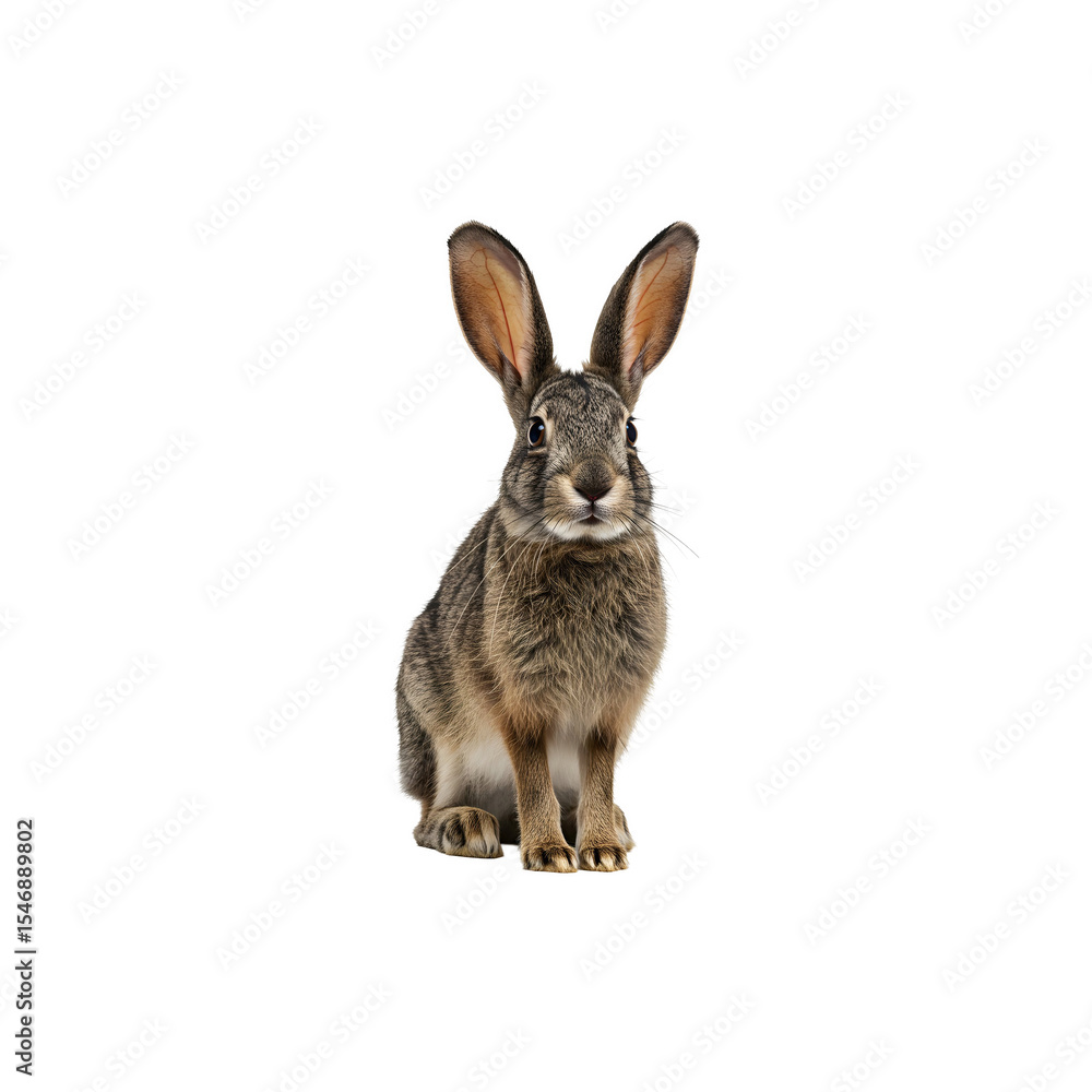 Cute brown rabbit standing upright isolated on white, perfect for Easter, kids, or animal-themed designs