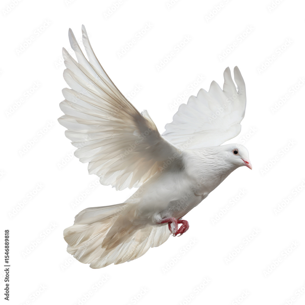 Fototapeta premium Free white dove flying in mid-air transparent background