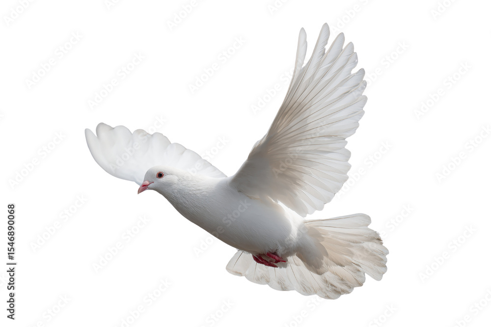 Obraz premium Free white dove flying in mid-air transparent background