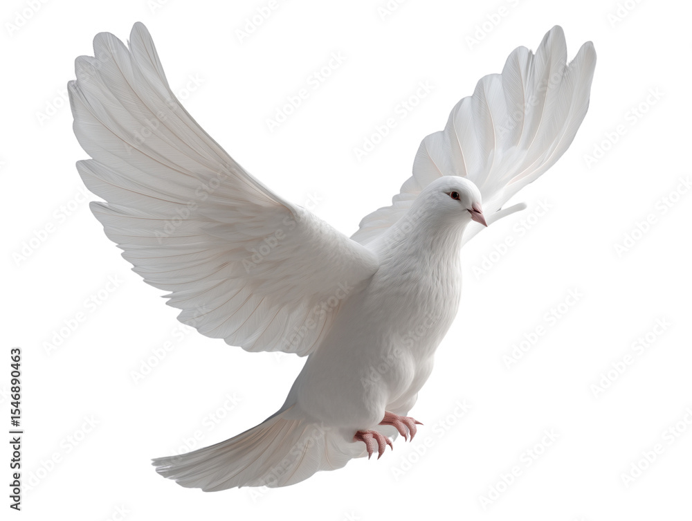 Fototapeta premium Free white dove flying in mid-air transparent background