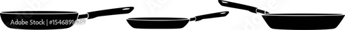 Black silhouettes of frying pans in different angles