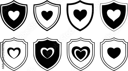 Shields with hearts symbolizing love protection and care