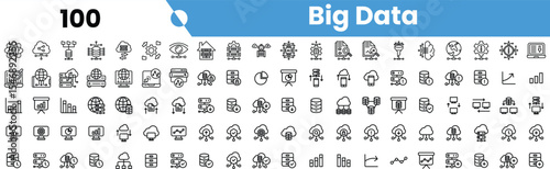 A collection of icons representing big data concepts, including cloud computing, analytics, and data visualization.
