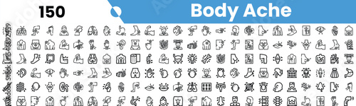 A collection of monochrome icons representing various body aches and health-related concepts.