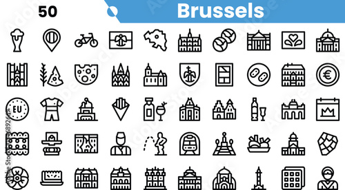 A collection of iconic symbols representing Brussels, showcasing various cultural and historical elements.