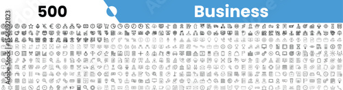 A comprehensive collection of business icons displayed in a grid, showcasing diverse categories and monochromatic designs.