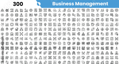 A collection of monochrome icons representing various aspects of business management, showcasing efficiency and organization.