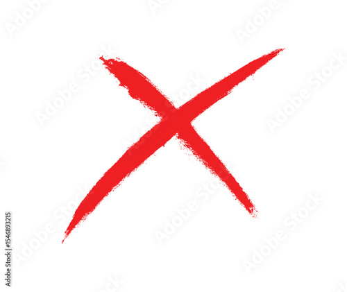 Red Hand-Drawn X Mark, Red Cross Mark Paint Brush, Red X mark, X Sign Hand Drawn Icon, Paint Brush Stroke Cross Symbol on White Background.