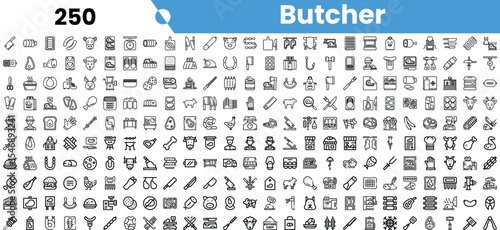 A diverse collection of butcher-related icons in black and white, perfect for culinary themes and kitchen designs.