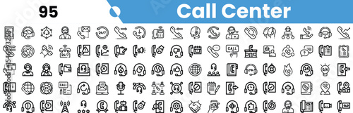 A collection of call center icons showcasing various elements of customer service, communication, and support.