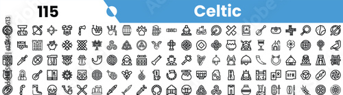A diverse collection of Celtic-themed icons featuring intricate designs and symbols that represent Celtic culture and heritage.