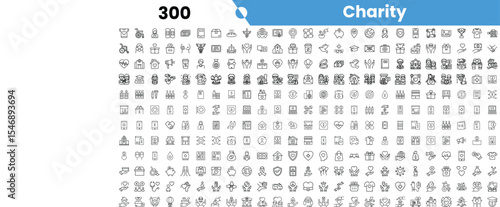 A diverse collection of charity-themed icons featuring various symbols related to giving, community support, and social causes.