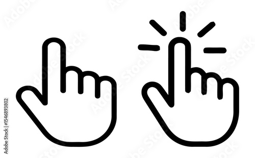 Vector art of two hand cursor icons are isolated on white background one pointing and one not