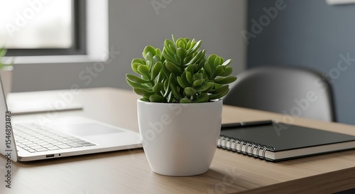 Modern Office Desk Decor Small Succulent Plant in White Pot