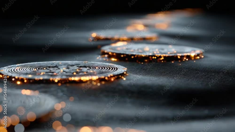 Cryptocurrency Pathway: Coins in Formation with Light Accents on Dark Background
