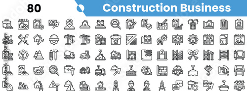 A collection of vector icons representing various elements of the construction business in a sleek, minimalist style.