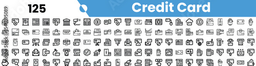 A diverse collection of credit card-related icons, featuring various financial activities and services.