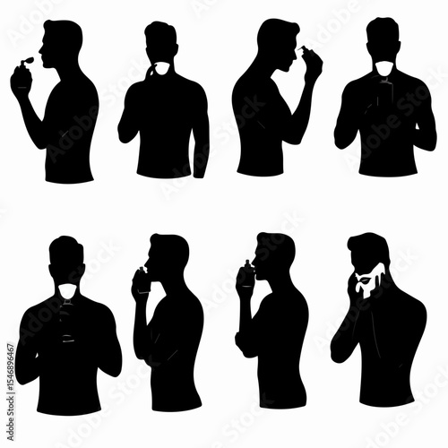Silhouette men applying cologne and aftershave set