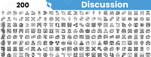 A diverse set of black and white icons representing discussion and communication concepts, suitable for various digital platforms.