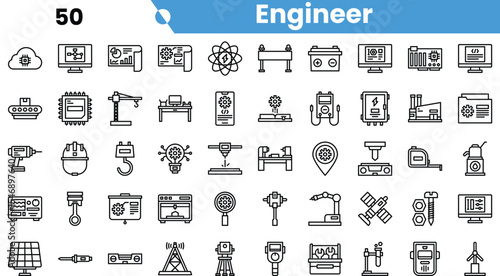 A collection of engineering icons in a sleek black and white design, symbolizing various fields of engineering expertise.