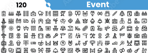 A diverse collection of event-themed icons showcasing celebration, awards, arts, and gatherings. Ideal for graphic design and event planning.