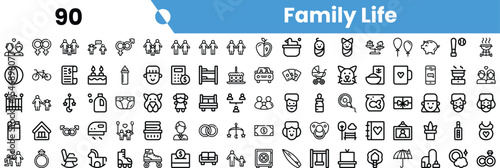 Konstfotografi Set of monochrome icons representing various aspects of family life, including activities, relationships, and home elements