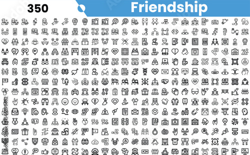 A diverse collection of friendship-themed icons, illustrating various aspects of connection, love, and companionship.