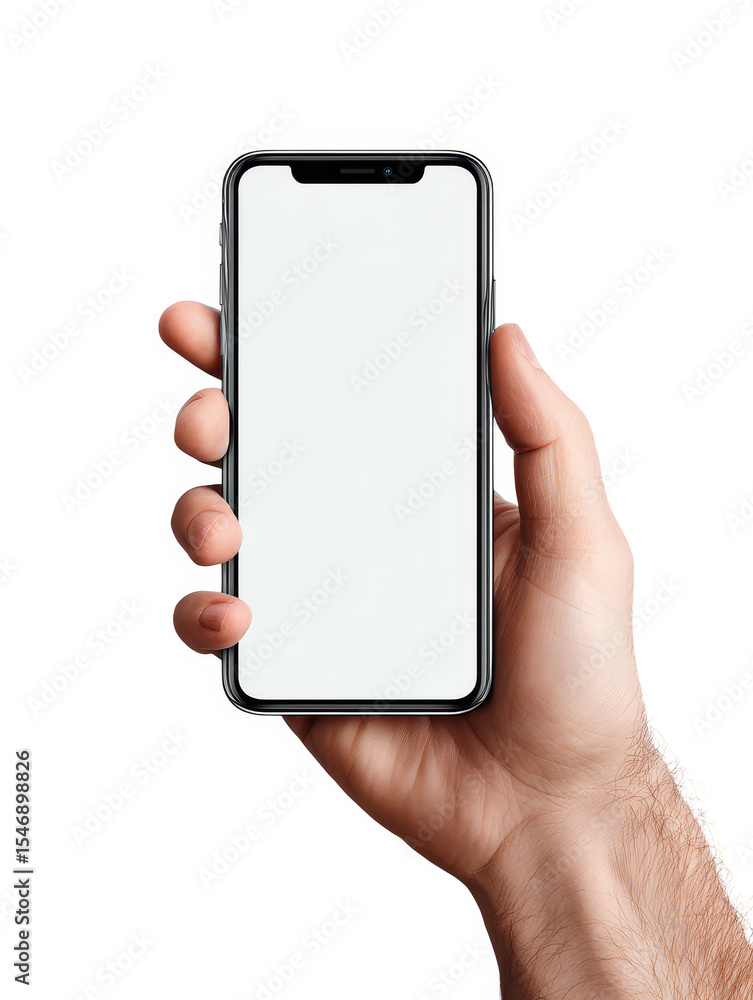 A hand holding a smartphone with a blank screen ideal for app presentations or mobile interface designs showcasing modern technology and user experience, transparent background A hand holding a smartphone with a blank screen ideal for app presentations or mobile interface designs showcasing modern technology and user experience, transparent background