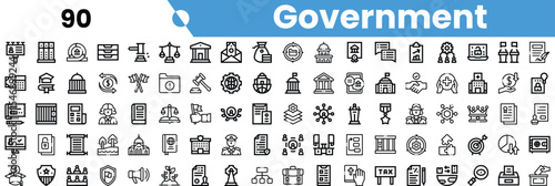 An extensive collection of black and white icons representing various aspects of government. Ideal for use in presentations or digital media.
