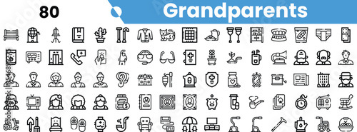 A collection of illustrations representing grandparents, showcasing various activities and symbols associated with senior living.
