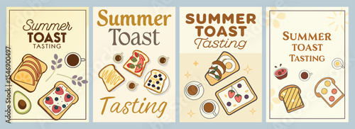 Vibrant Summer Toast Tasting Illustrations Showcasing a Variety of Toppings in Stunning Poster Designs