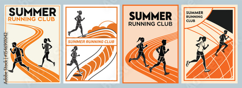 Vibrant Dynamic Summer Running Club Posters Showcasing Diverse Runners in Bold Colors Inspiring Community and Fitness Through Eye-Catching Design