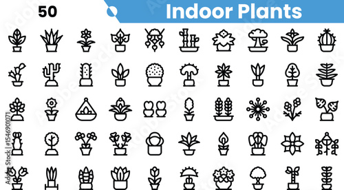 A diverse collection of indoor plant illustrations, showcasing various types in stylish pots, perfect for home decor inspiration.