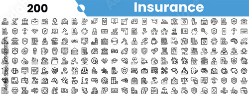 A diverse collection of insurance-related icons in a sleek black and white design, showcasing various aspects of the insurance industry.