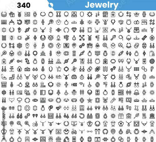 A comprehensive collection of jewelry icons featuring a variety of designs in black and white, ideal for fashion and design projects.