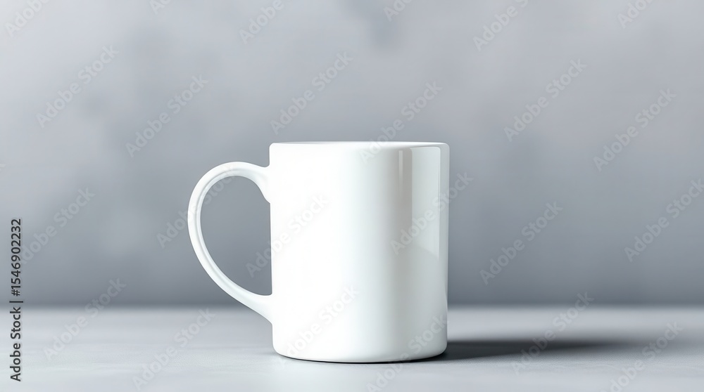 Fototapeta premium A minimalist image featuring a pristine white mug set against a serene gray background and surface.
