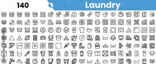 Collection of laundry icons featuring various symbols for washing, drying, and clothing care.