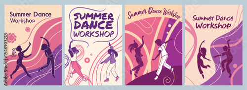 Vibrant Poster Designs Showcasing Energetic Silhouettes for a Summer Dance Workshop