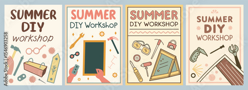 Vibrant Summer DIY Workshop Posters Showcasing Creative Tools and Elements for Inspiring Design Ideas