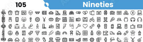 A vibrant collection of s-themed icons featuring nostalgic symbols, including gadgets, games, and pop culture references.