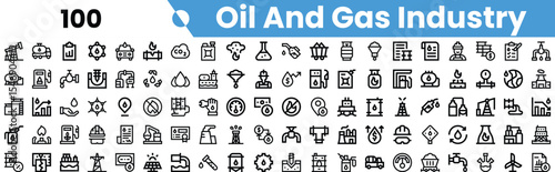 A comprehensive set of black and white icons representing the oil and gas industry, showcasing various elements from extraction to production.