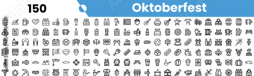 A collection of Oktoberfest-themed icons, featuring diverse symbols of celebration, food, drinks, and traditional attire.
